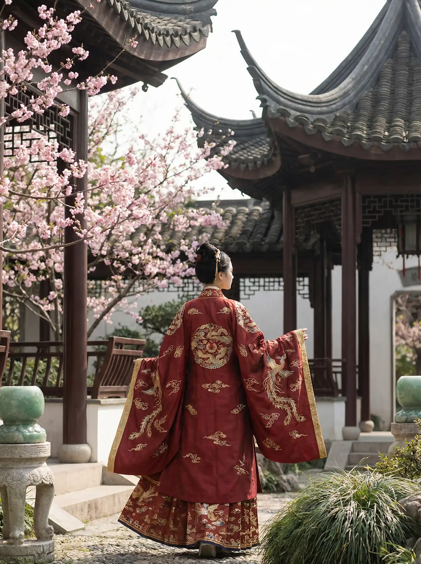 g v 明制汉服红色凤凰刺绣